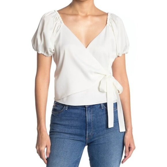 Wayf Women's Faux Wrap Puff Sleeve Top - M - Picture 1 of 7